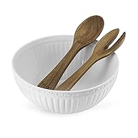 Mikasa Italian Countryside Salad Serving Bowl with Serving Utensils, White