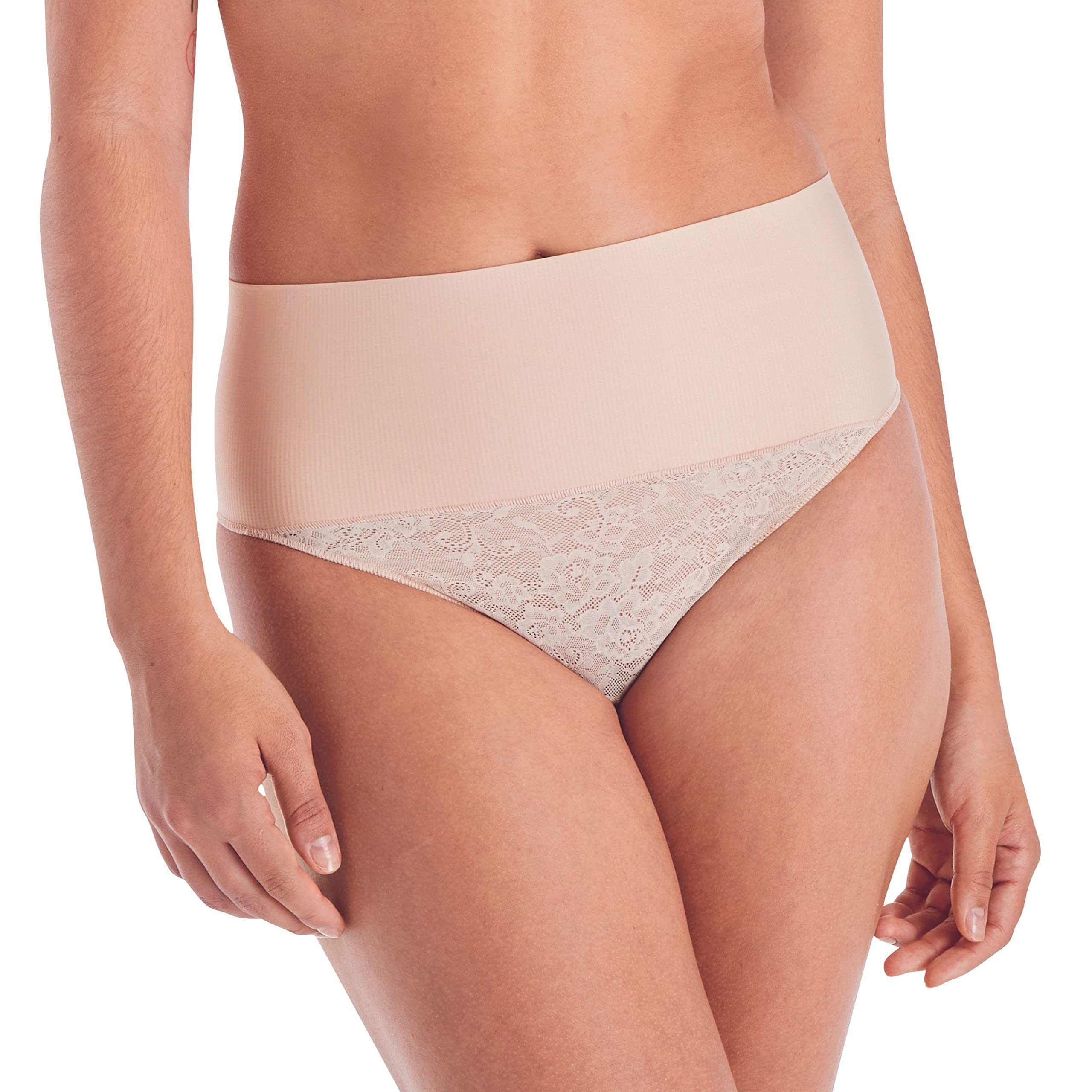 Maidenform womens Tame Your Tummy Lace Thong Panties, Firm Control Shapewear Thong, Cool Comfort