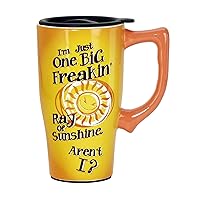 Spoontiques - Ceramic Travel Mugs - Big Ray Of Sunshine Cup - Hot or Cold Beverages - Gift for Coffee Lovers
