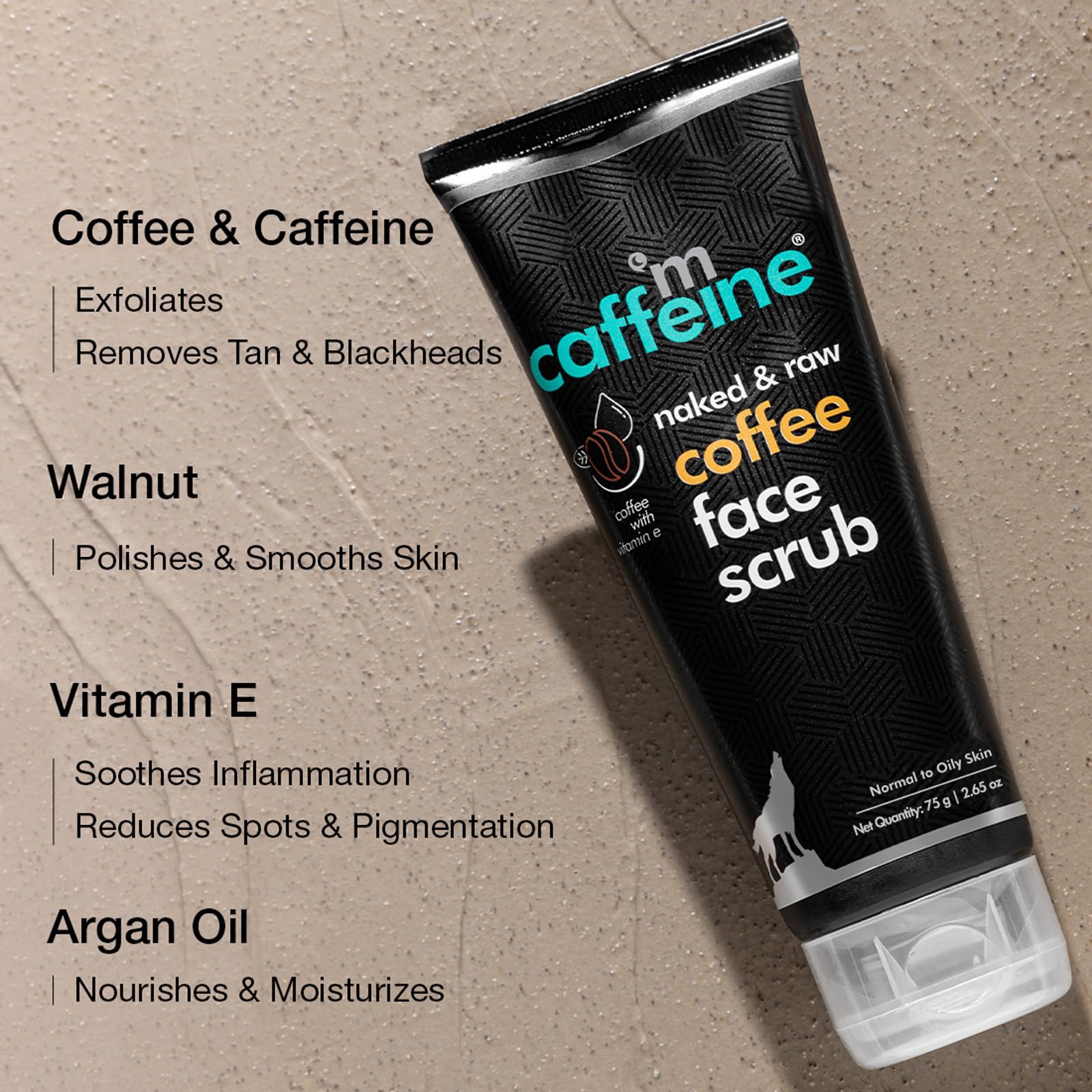 mCaffeine Naked and Raw Coffee Face Scrub - Face Cleanser with Pure Arabica Coffee - Face Wash Reduces Spots - Cappuccino - All Skin Types - 2.6 oz