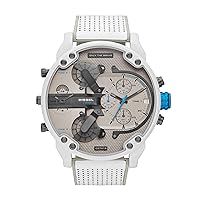 Diesel Mr. Daddy 2.0 Stainless Steel and Leather Chronograph Men's Watch, Color: White/Gray (Model: DZ7419)
