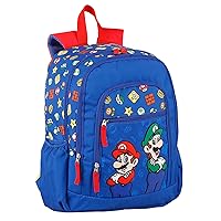 Super Mario and Luigi School Bag - Double Compartment and 2 Front Pockets - 2 Side Pockets - Reflective Details - Lined Interior - 40 x 30 x 16 cm - Toybags
