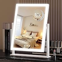 Hollywood Vanity Mirror with Lights, Lighted Makeup Mirror, 3 Color Lighting Modes,Detachable 10X Magnification Mirror, Smart Touch Control,360°Rotation(15.2in. White)