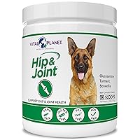 Vital Planet - Hip and Joint Support Powder Supplement for Dogs, with Glucosamine, Turmeric, Boswellia, MSM, and Collagen from Green-Lipped Mussel - Beef Flavored Powder, 60 Scoops, 111 Grams