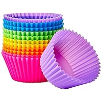 Amazon Basics Reusable Silicone Round Baking Cups, Muffin Liners, Pack of 12, Multicolor