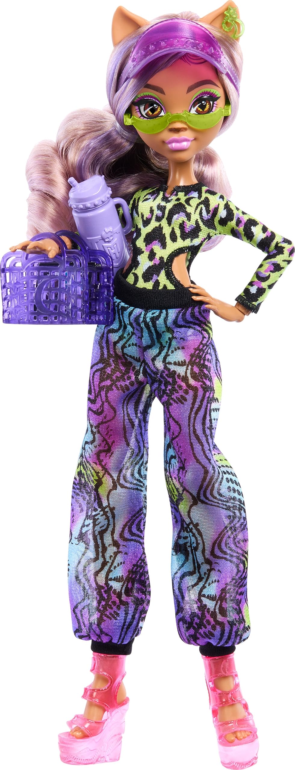 Monster High Scare-adise Island Clawdeen Wolf Doll with Swimsuit, Joggers and Beach Accessories Like Visor, Water Bottle, and Book