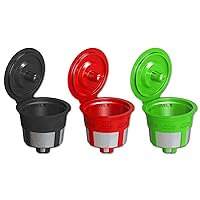 Solofill Cup, Refillable Cup For Keurig Single serve cups Brewers, Red/Black and Green (Pack of 3)