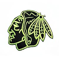 HHO Black Green Feathered Indian Chief Head Biker Motorcycles Patch Embroidered DIY Patches, Cute Applique Sew Iron on Kids Craft Patch for Bags Jackets Jeans Clothes