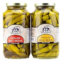 Amish Wedding Hot and Mild Pickled Okra Variety Pack 32 Ounces (Pack of 2)