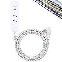 Cordinate Designer 2-Outlet Power Strip with 2 USB Ports, 10 Ft Braided Extension Cord, 2.4A Fast Charge, Surge Protection, Low-Profile Flat Plug, UL Listed, Gray/White, 41691