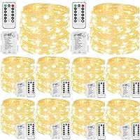 10 Pack 33FT 100 LED Fairy Lights Battery Operated Fairy Lights with Remote and Timer Waterproof String Lights Outdoor Indoor for Bedroom Wedding Christmas Decorations, Warm White
