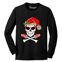 TEEAMORE Skull Christmas Shirt with Leopard Print Santa Hat Girl Boy Long Sleeve T-Shirt