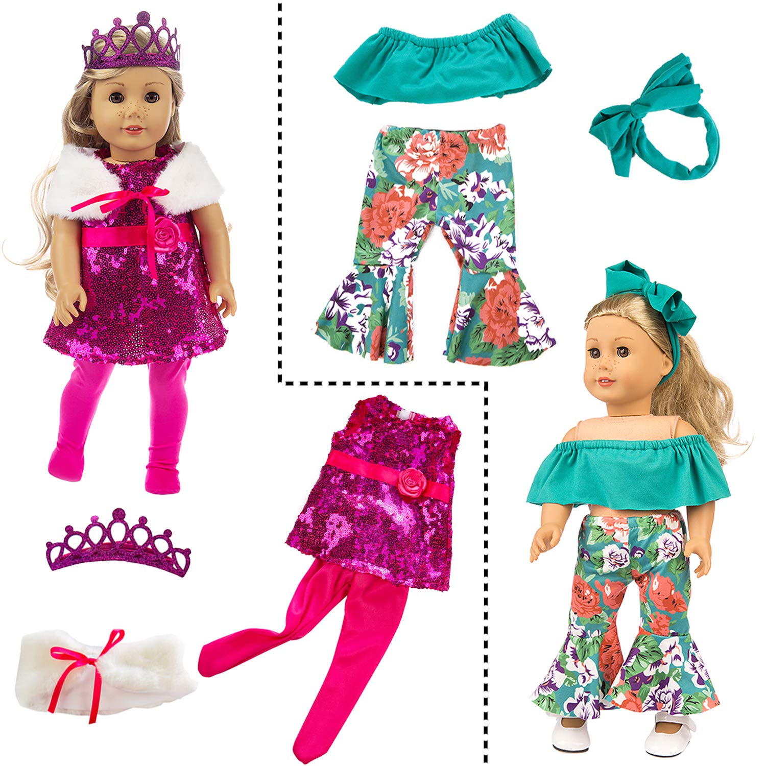 ZITA ELEMENT 24 Pcs 18 Inch Girl Doll Clothes and Accessories - Doll Clothing Outfits Dress Swimsuits Tights for 18 Inch Dolls Christmas Birthday Gift