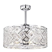 Warehouse of Tiffany Alexia 24 Inch Chrome Finish Modern Glame Style Crystal Ceiling Lighted Fandelier with Remote, Silver Chrome, Large (DW01W39CR)