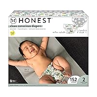 The Honest Company Clean Conscious Diapers | Plant-Based, Sustainable | Pandas + Barnyard Babies | Super Club Box, Size 2 (12-18 lbs), 152 Count