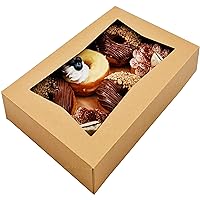 12x8x2.5” Cookie Boxes with Window | Brown, 25 Pack | Treat Boxes Also Used for Bakery Dessert, Pastry, Chocolate Covered Strawberries, Donut, Cake, Breakable Hearts, Brownies, Gift Giving
