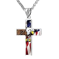 Unique Metal Religious Mighty American Flag Bald Eagle Zinc Alloy Stainless Silver Steel Cross Necklace Holder Pearl Chain Urn Pendants
