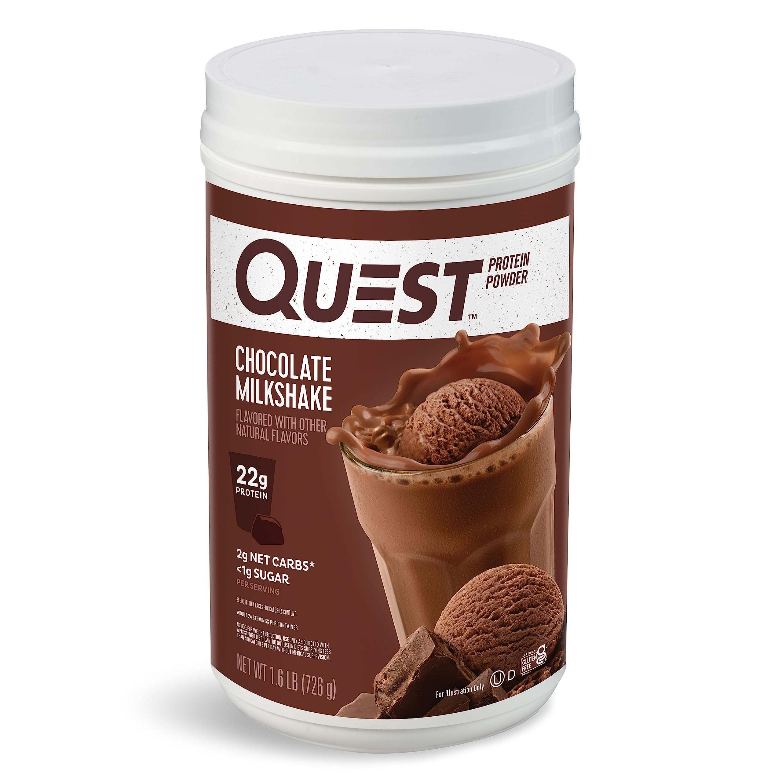 Quest Nutrition Chocolate Milkshake Protein Powder; 22g Protein; 1g Sugar; Low Carb; Gluten Free; 1.6 Pound; 24 Servings
