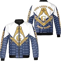 ThuhaTree Store Personalized Freemason White Compass Symbol Bomber Jacket S-5XL, mens freemason bomber jacket