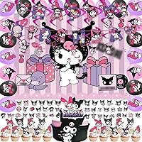 107 pcs Kawaii Anime Birthday Decorations,Kawaii Cartoon Birthday Party Decorations Include Banner,Cake Decorations, Cupcake Toppers,Balloons,Hanging Swirl,Backdrop ,Stickers,Decorations for Girls