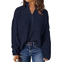 MEROKEETY Women's 2024 Long Sleeve Chunky Knit Sweaters 1/4 Zip Polo V Neck Casual Pullover Tops