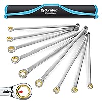 DURATECH Extra Long Anti-Slip Ratcheting Wrench Set, Double Box End Wrench Set, 9-Piece, Metric, 10, 12, 13, 14, 15, 16, 17, 18, 19mm, CR-V Steel, with Rolling Pouch