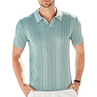 GRACE KARIN Men's Knitted Polo Shirt Short Sleeve Casual Muscle Golf Shirts