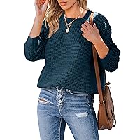 MEROKEETY Women's 2024 Long Sleeve Waffle Knit Sweater Crew Neck Solid Color Pullover Jumper Tops