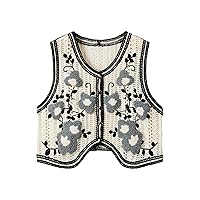 Verdusa Women's Button Front V Neck Sleeveless Checkered Knit Sweater Vest