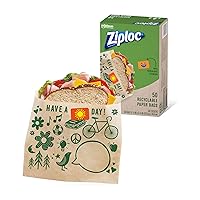 Paper Sandwich and Snack Bags, Recyclable & Sealable with Fun Designs, 50 Count