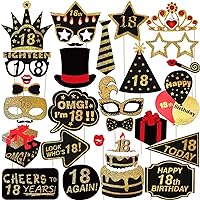 BESTOYARD 18th Happy Birthday Photo Booth Props Kit Birthday Party DIY Paper Selife Props Dress Up Accessory Decorations Pose Sign 29PCS