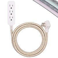 Cordinate 3 Outlet Power Strip Surge Protector Indoor Outdoor Extension Cord 16 Gauge 10 Ft 3 Prong Braided Extension Cords Flat Extension Cord Heavy Duty UL-Listed Brown/White 37916