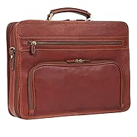 Banuce Vintage Full Grains Italian Vegetable Tanned Leather Briefcase for Men 14 Inch Business Work Bags Attache Case Brown