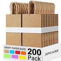 XPCARE 200Pcs Paper Gift Bags 5.25x3.25x8.25'',Gift Wrap Bags with Handles, Brown Kraft Paper Bags for Small Business, Paper Bags Bulk for Birthday Party Favors, Shopping, Retail