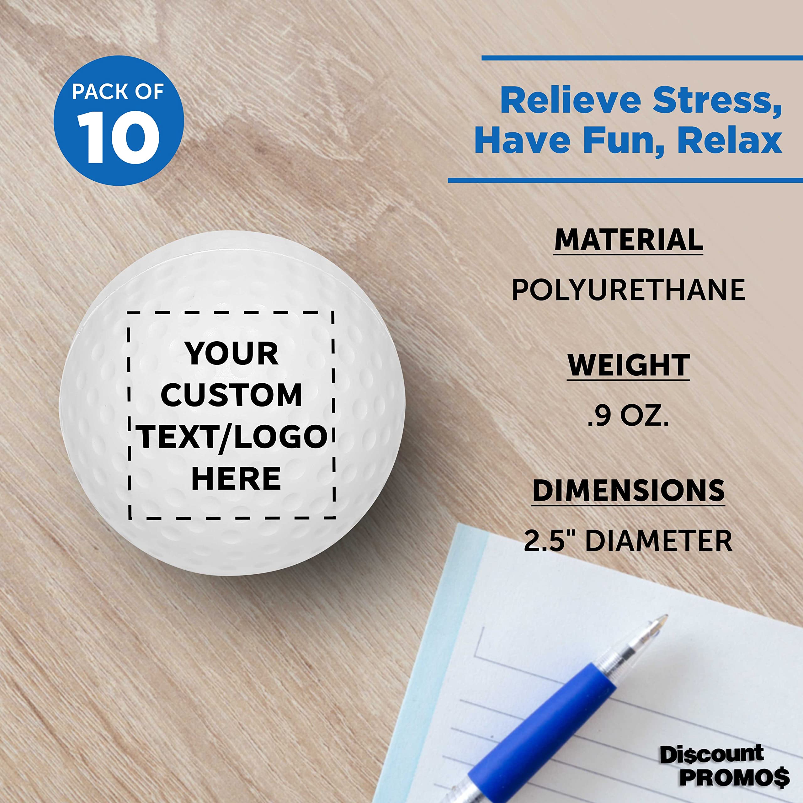 Custom Golf Stress Balls Set of 10, Personalized Bulk Pack - Anxiety Stress Relief, Perfect for Your Desk, Office or Home - White