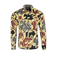 Barabas Men's Leather Design Baroque Printed Long Sleeve Shirts 2SP36