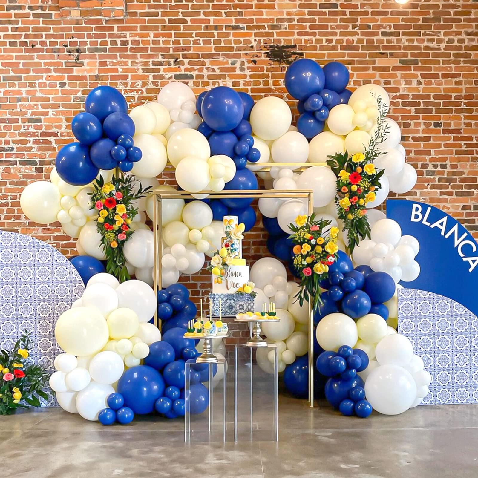 RUBFAC 129pcs Royal Blue and White Balloons Different Sizes 18 12 10 5 Inch for Garland Arch, for Birthday Party Graduation Wedding Baby Shower Baseball Nautical Party Decoration