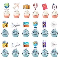 36Pcs Adventure Travel Theme Cupcake Toppers,Travel Around The World Bon Voyage Party Supplies,Photo Props for Let The Adventure Begin Going Away Party