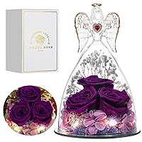 Mothers Day Mom Gifts for Women, Large Angel Figurines with Real Roses, Real Flower Rose for Her, Angel Roses Gifts for Her, Mom, Girlfriend - Purple