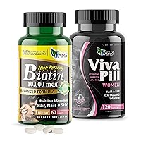 VivaPill Women (120 Capsules) Bundle with High Potency Biotin 10,000 mcg (60 Tablets) | Vitamins and Minerals for Hair, Nails, and Skin | Soluble Keratin Supplement