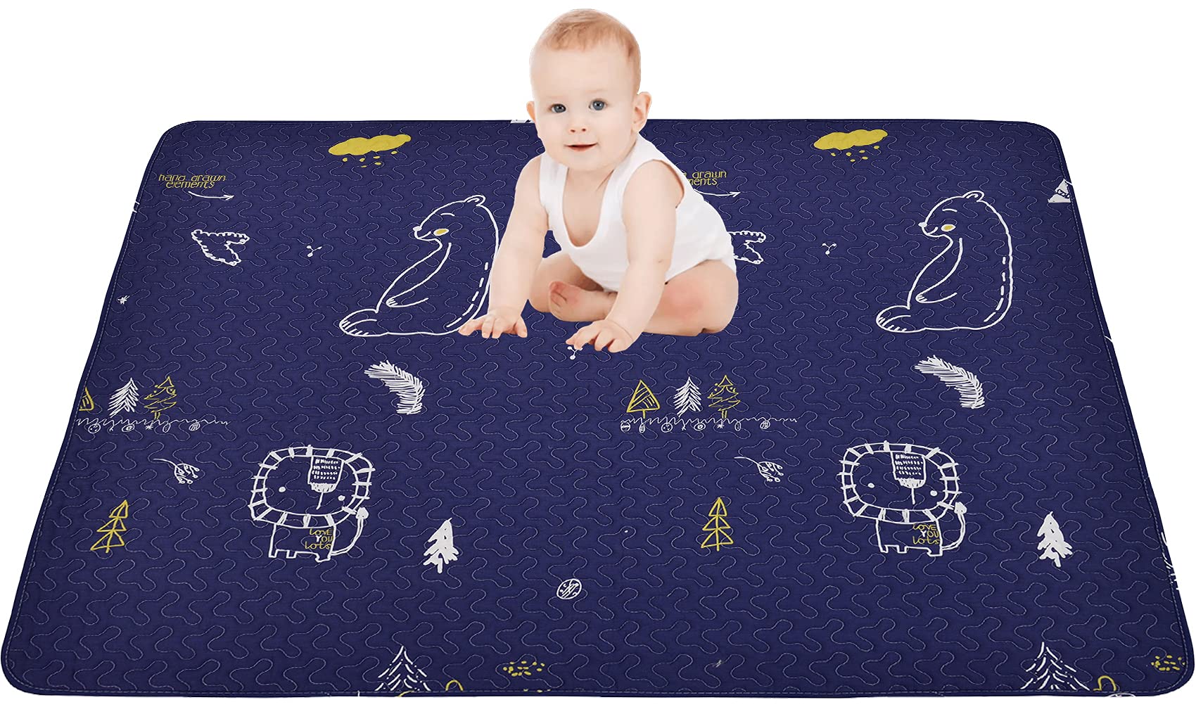 Portable Baby Play Mat Machine Washable, Foldable Crawling Mat for Floor 43x43” Baby Playpen Mat, Soft Non Slip Non-Toxic Playmats for Infants, Kids Tent Mat Square
