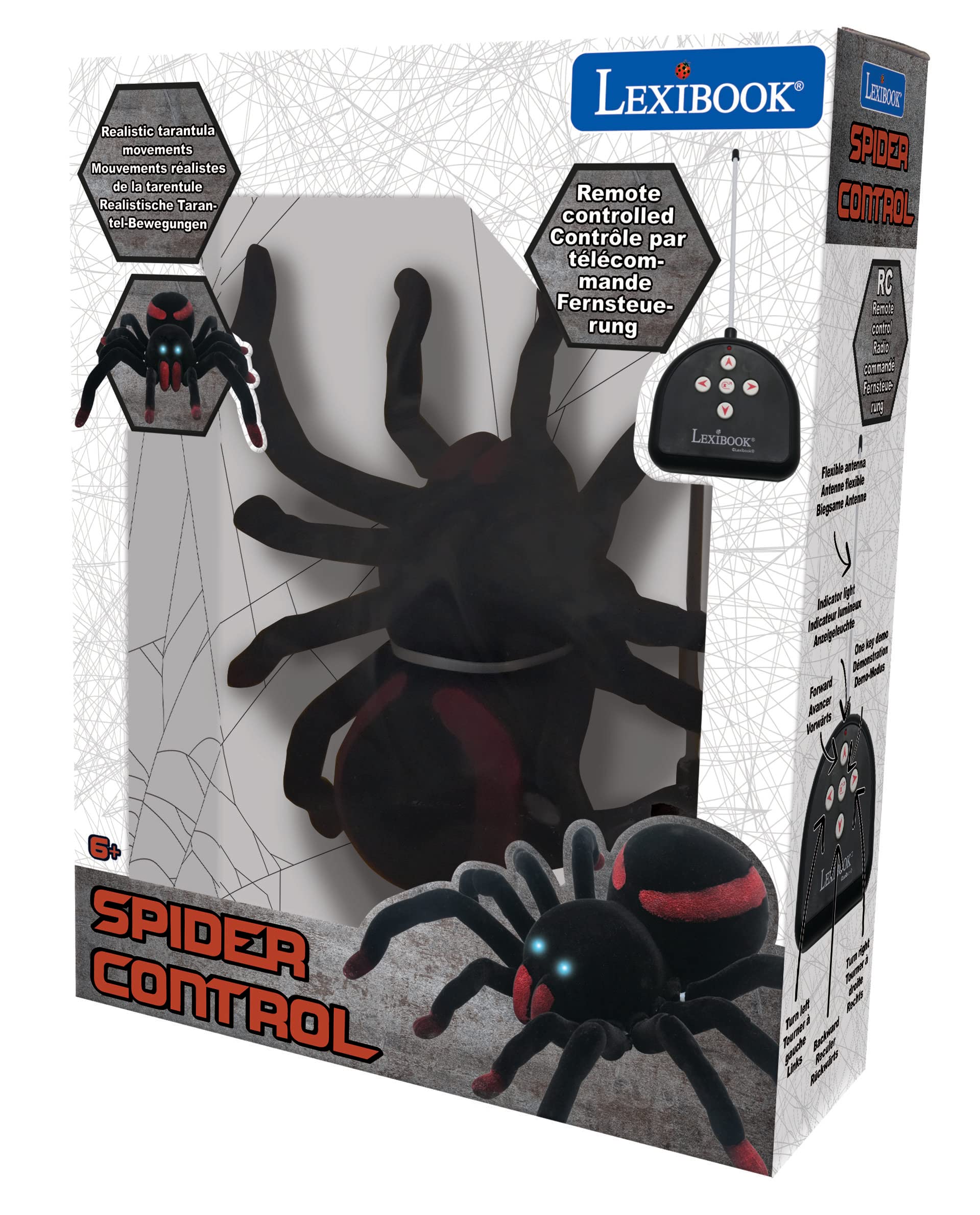 LEXiBOOK, Realistic Remote Controlled Tarantula/Spider, 8 Hairy Legs, 2 mandibles, Light Effects in The Eyes, Remote Control Included, SPIDER01