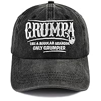 Funny Grumpa Hats for Grandpa Birthday Gifts, Embroidered Adjustable Wash Denim Cotton Baseball Cap
