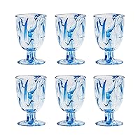 TarHong Aegean Swirl Premium Acrylic Drinkware Goblet/Wine Glass, 14 Ounce, Blue Swirl, Set of 6