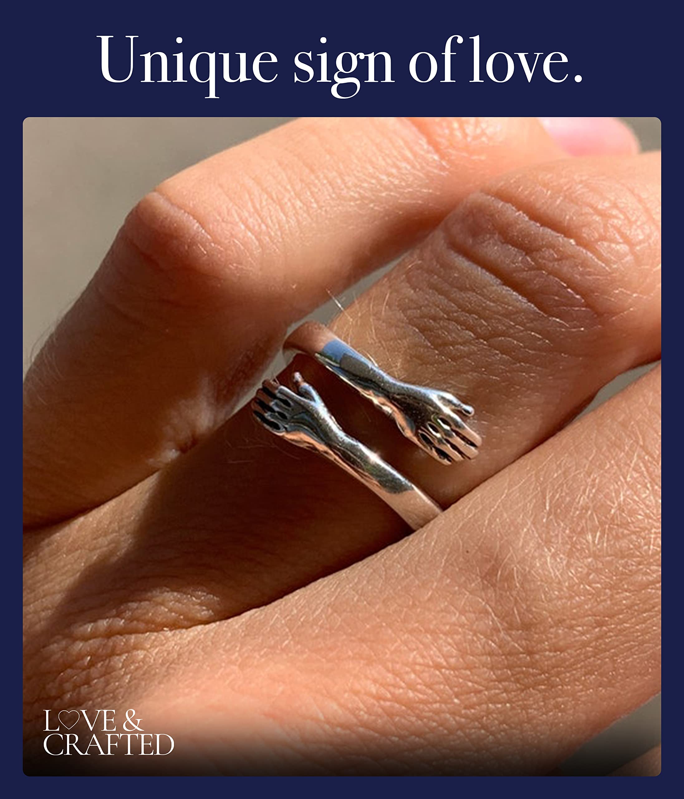 Love & Crafted Hug Ring 925 Sterling Silver adjustable - Mother Daughter Rings - Hug Ring for Granddaughter - Teen Promise Ring - Daughter Gift from Mom - Friendship Rings - Hand Ring - Love Rings