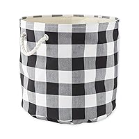 Buffalo Check Storage Collection Collapsible Bin with Handles, Large Round, 16x16x15, Black & White
