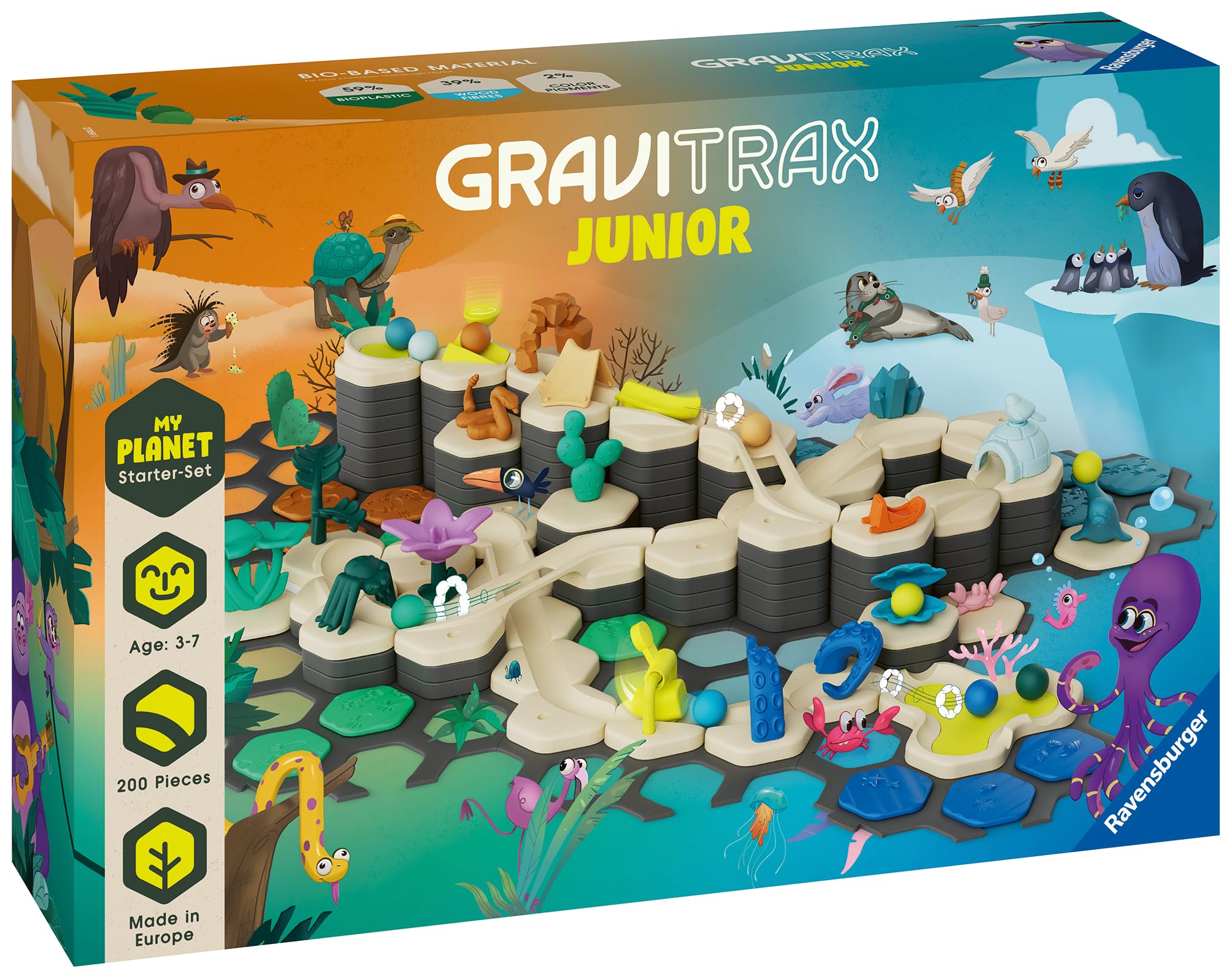 Ravensburger - Gravitrax Junior - Starter Set XXL My Planet 200 pieces - Ball track - Creative building game - Building ball course - From 3 years old - French version - 27059