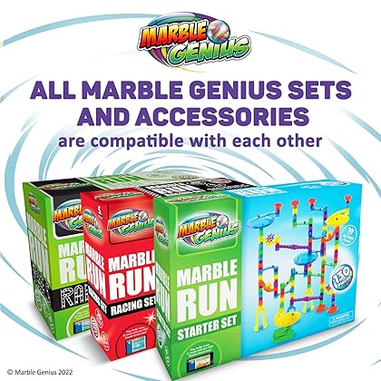 Marble Genius Marble Run (130 Complete Pieces) Maze Track or Race Game for Adults, Teens, Toddlers, or Kids Aged 4-8 Years Old, (80 Translucent Marbulous Pieces + 50 Glass-Marble Set), Starter Set