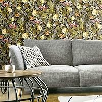 RoomMates RMK11450WP Black and Green Tropical Flowers Peel and Stick Wallpaper