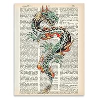 Upcycled Dictionary Art - Traditional Chinese Dragon - Vintage Home or Office Print, Dictionary Book Page Decorative Art, Antique Chinese Wall Art and Home Gift, 8.5x11 Unframed Dictionary Art Poster